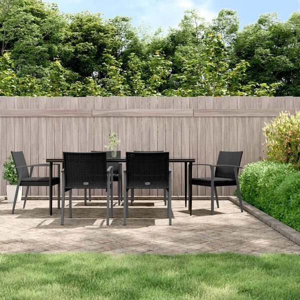 vidaXL 7 Piece Patio Dining Set with Cushions Poly Rattan and Steel