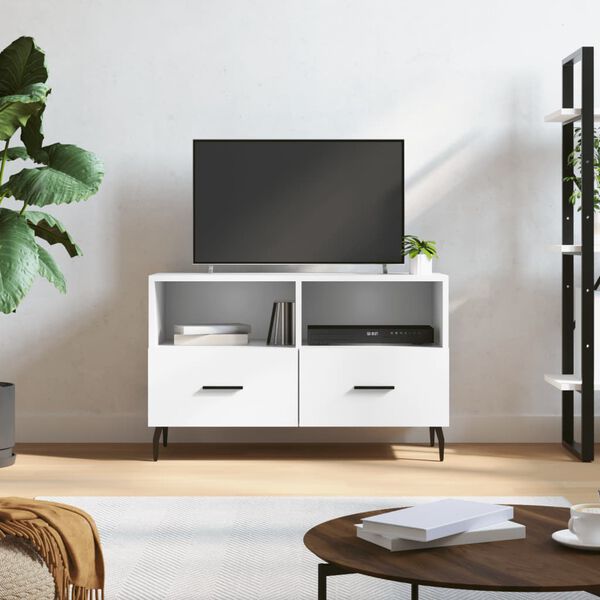 vidaXL TV Cabinet White Engineered wood, Metal Medium TV Cabinet