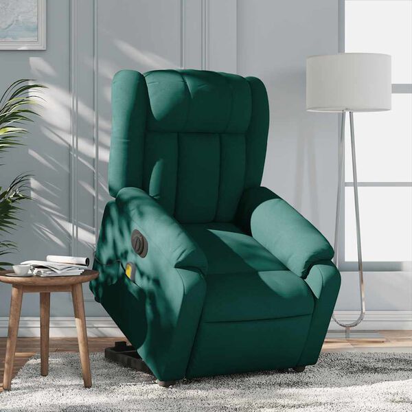 vidaXL Electric Stand Up Massage Recliner Chair Dark Green Polyester
