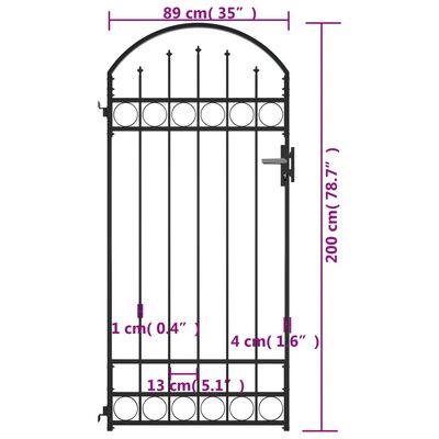 vidaXL Fence Gate with Arched Top Steel 35"x78.7" Black