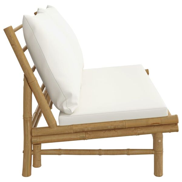vidaXL Garden Bench Natural Bamboo, Cream White Bamboo, Polyester (cushions)