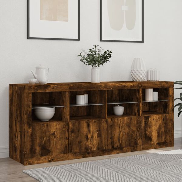 vidaXL Sideboard Smoked oak Engineered wood, glass Large Lights