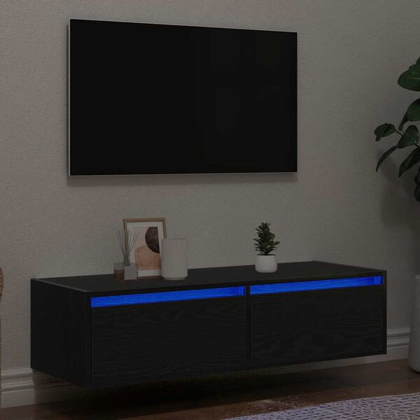 vidaXL TV Cabinet Black oak Engineered wood Small Wall mounting