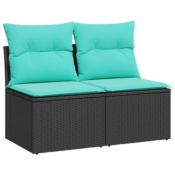 vidaXL Garden Sofa Set Black Poly Rattan 2 Seater Modular