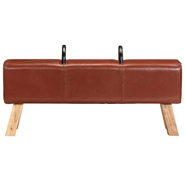 vidaXL Gym Bench Brown Goat leather, Solid Acacia wood Compact Durable