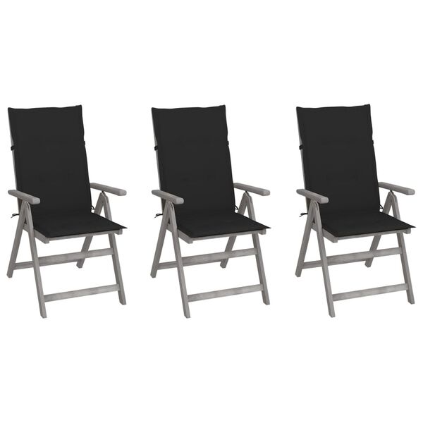 vidaXL Garden Chair Set of 3 Grey Solid acacia wood Standard