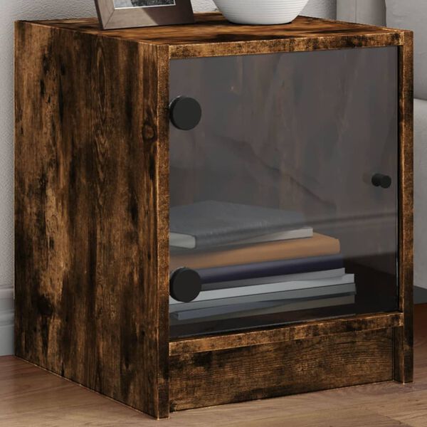 vidaXL Bedside Cabinet Smoked Oak Engineered Wood, Glass Compact