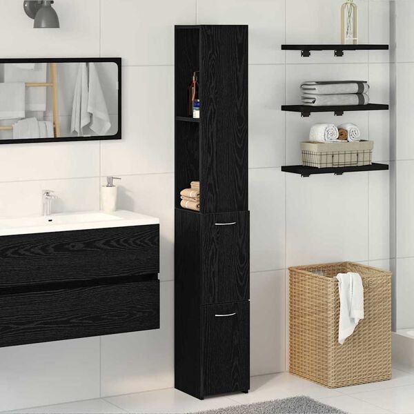 vidaXL Bathroom Cabinet with Drawer Black Oak 9.84 x 9.84 x 66.93 in