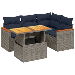 vidaXL 5 Piece Patio Sofa Set with Cushions Gray Poly Rattan