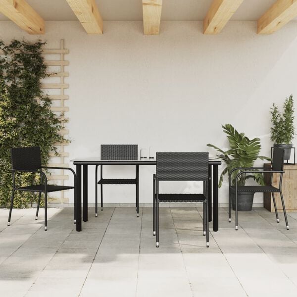 vidaXL Garden Dining Set Black Poly Rattan Medium Stackable