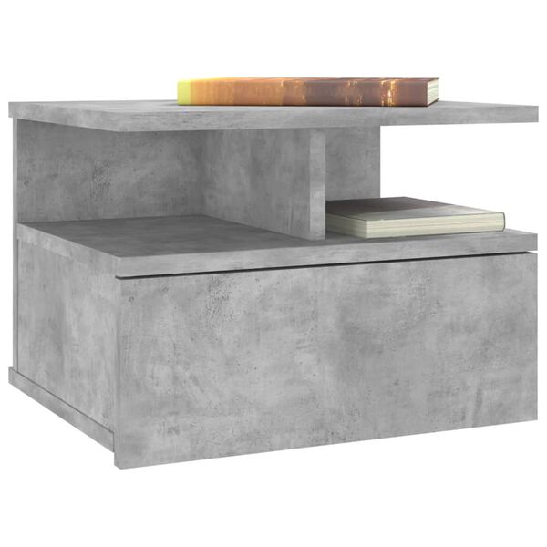 vidaXL Floating Nightstand Concrete Grey Engineered Wood Compact