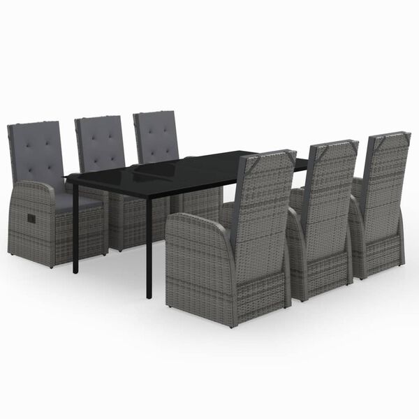 vidaXL Garden Dining Set Grey PE Rattan Large Height-Adjustable