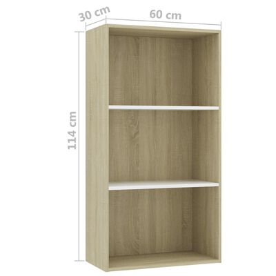vidaXL 3-Tier Book Cabinet White and Sonoma Oak 23.6"x11.8"x44.9" Chipboard