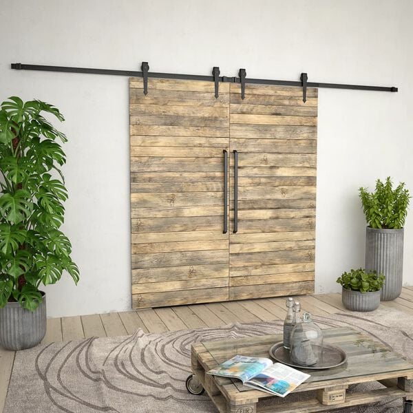 vidaXL Sliding Door Hardware Kit 0.8"x72" Steel Black