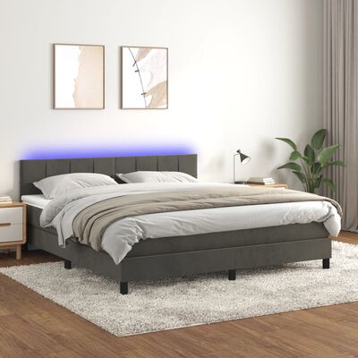 vidaXL Box Spring Bed with Mattress&LED Dark Gray California King Velvet |