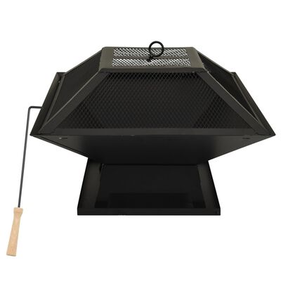 vidaXL 2-in-1 Fire Pit and BBQ with Poker 18.3"x18.3"x14.6" Steel