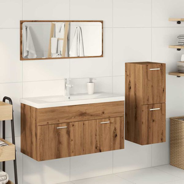 vidaXL Bathroom Furniture Set Artisan Oak, White Engineered wood, Ceramic