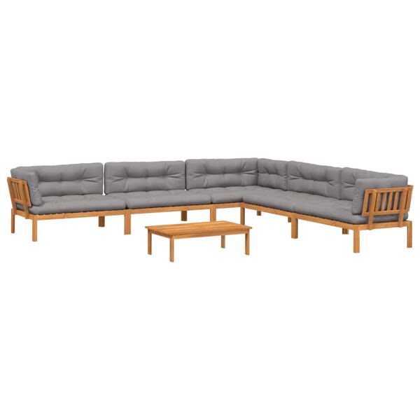 vidaXL Pallet Sofa Set Natural wood, Grey cushions