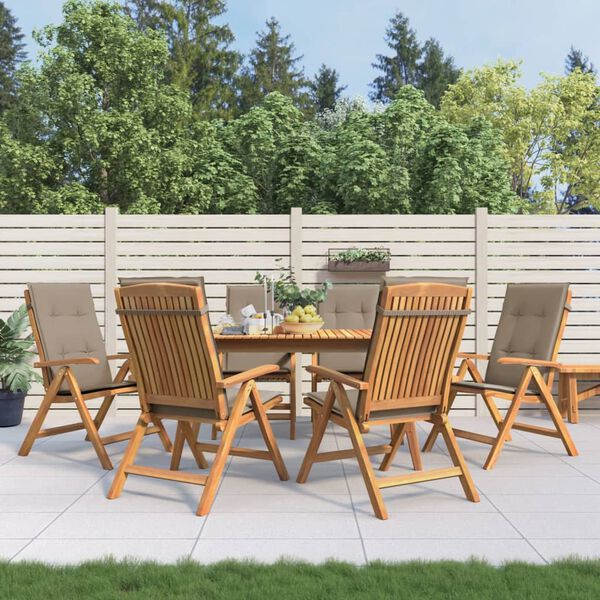 vidaXL Reclining Garden Chair Set of 6 Taupe Teak wood, Foam, Polyester