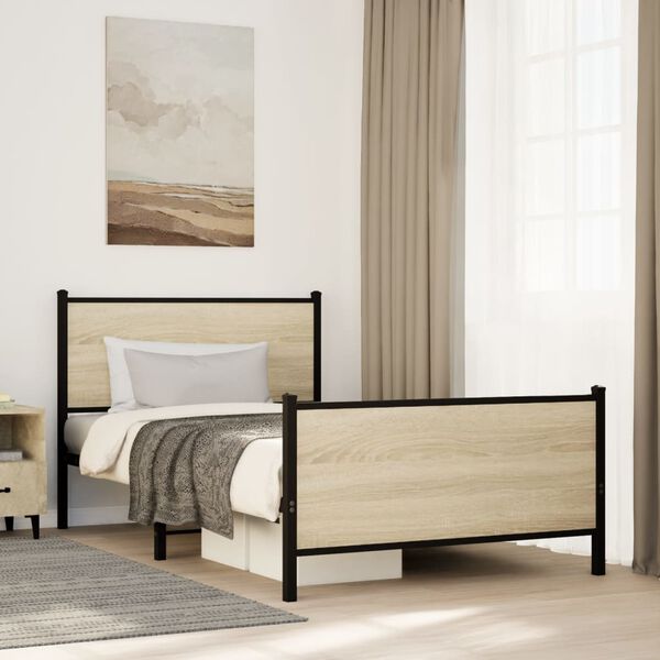 vidaXL Bed Frame Sonoma Oak Steel, engineered wood Twin Bed Frame