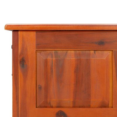 Close-up of the top corner and edge of the storage bench.