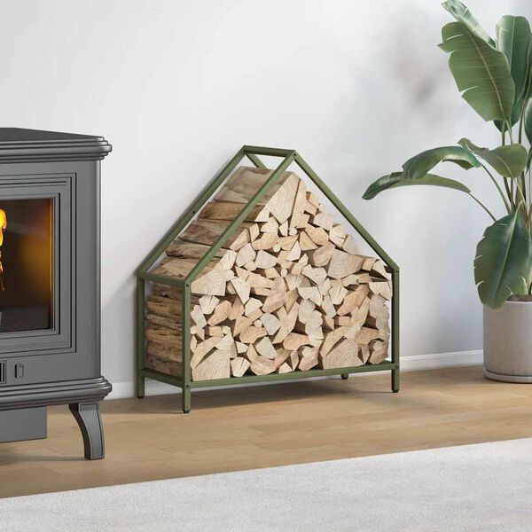 vidaXL Firewood Rack Olive Green 23.6x9.8x23.6" Cold-rolled steel