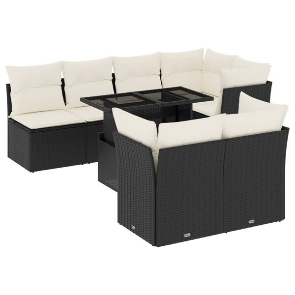 vidaXL Garden Sofa Set Black, Cream White PE Rattan, Powder-Coated Steel