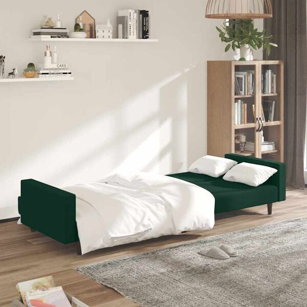 vidaXL Sofa Bed Dark Green Velvet (100% polyester), Wood, Foam Large