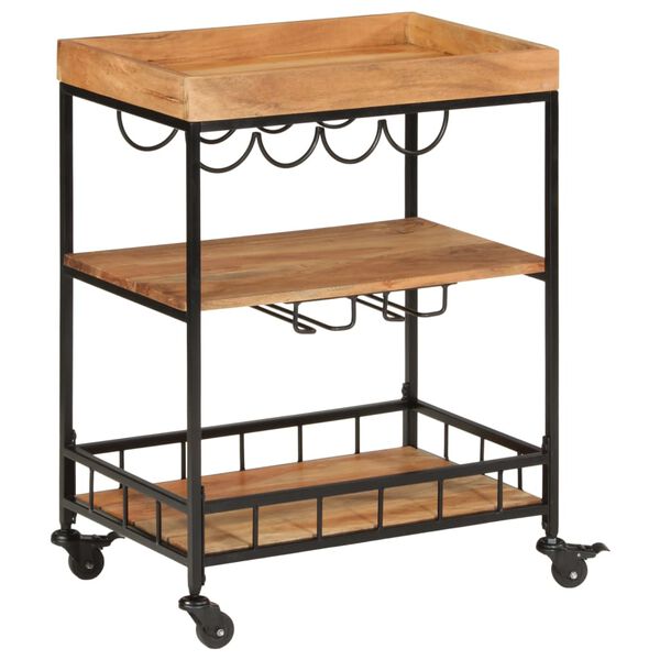 vidaXL Bar Cart 23.6"x15.7"x31.5" Solid Wood Acacia and Iron