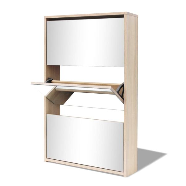 vidaXL Shoe Rack Oak Engineered wood, mirror 24.8 x 6.7 x 40.4 in