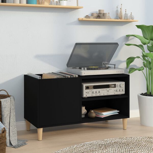 vidaXL Record Cabinet Black Engineered wood Medium Record Cabinet