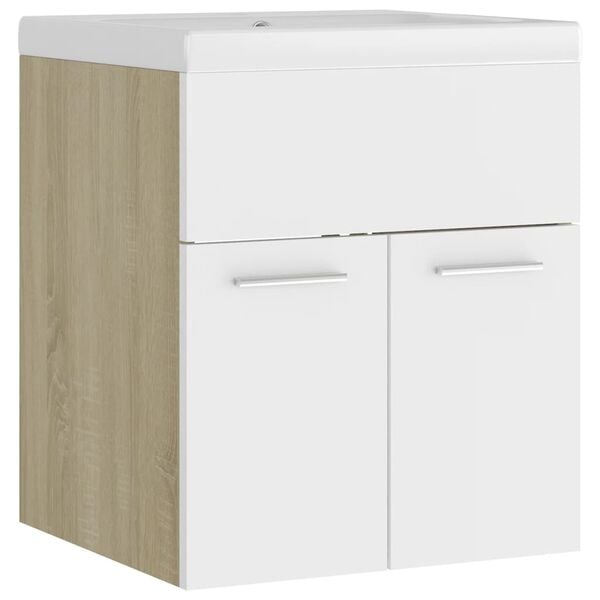 vidaXL Sink Cabinet With Basin White and Sonoma Oak