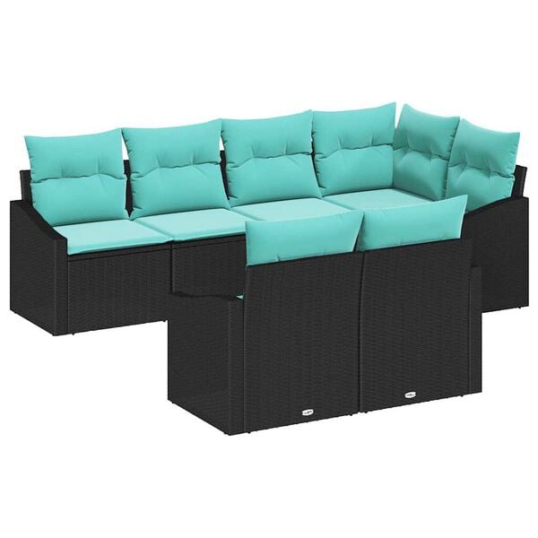 vidaXL Garden Sofa Set 7 pcs Black and Turquoise Poly Rattan