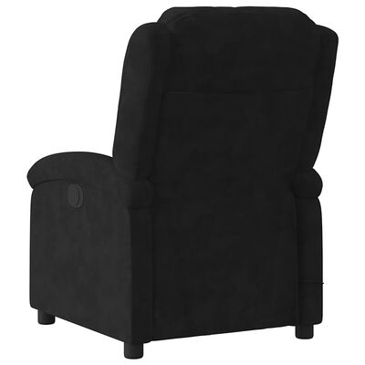 Back view of a black recliner chair with a large back panel and armrests