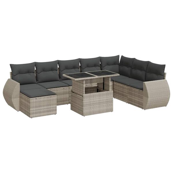 vidaXL Garden Sofa Set Light Grey PE Rattan Large Modular