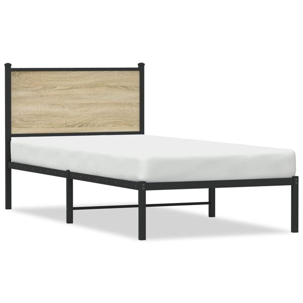vidaXL Bed Frame Sonoma Oak Steel, Engineered Wood Twin Bed Frame