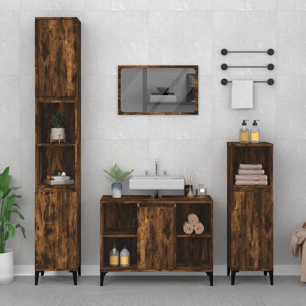 vidaXL Sink Cabinet Smoked Oak Engineered wood, metal Medium