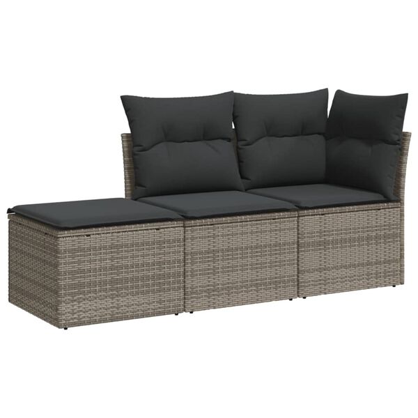 vidaXL Garden Sofa Set Grey PE rattan, powder-coated steel, fabric Medium