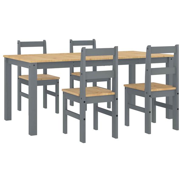vidaXL Dining Set Gray Solid pine wood Large Durable Dining Set