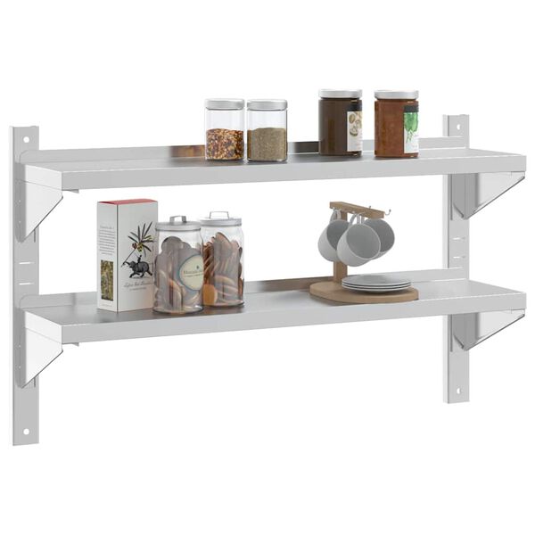 vidaXL Wall Shelf Silver Stainless Steel 39.4 x 9.3 x 23.6 in