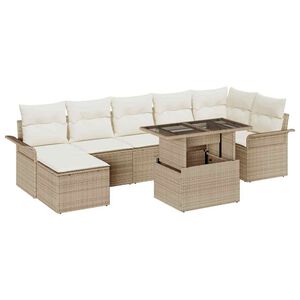 vidaXL Garden Sofa Set with Cushion 8 pcs Beige Poly rattan