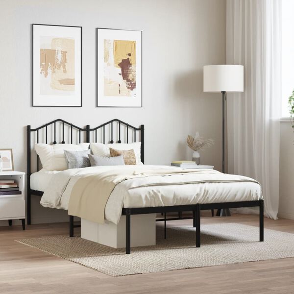 vidaXL Bed Frame Black Powder-Coated Steel 47.2x79 in Bed Frame