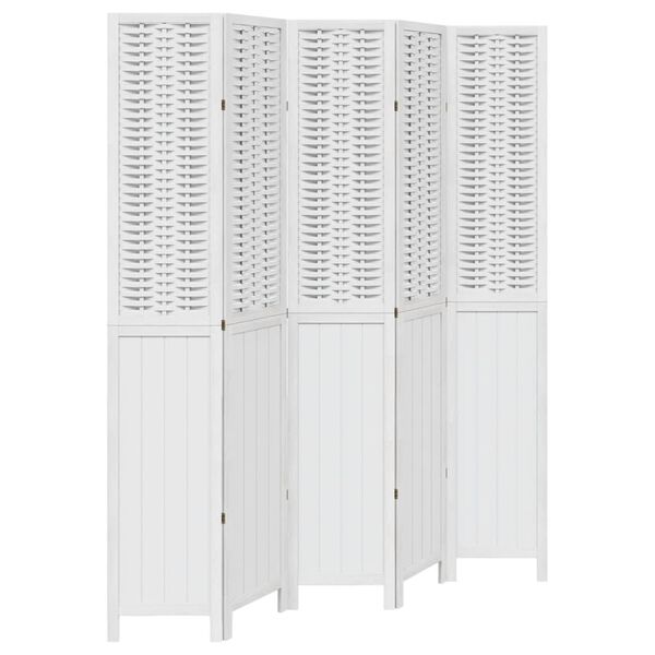vidaXL Room Divider 5 Panels White Solid Wood Paulownia