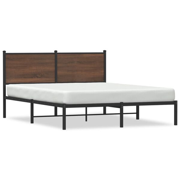 vidaXL Bed Frame Brown Oak Steel, Engineered Wood Full Bed Frame