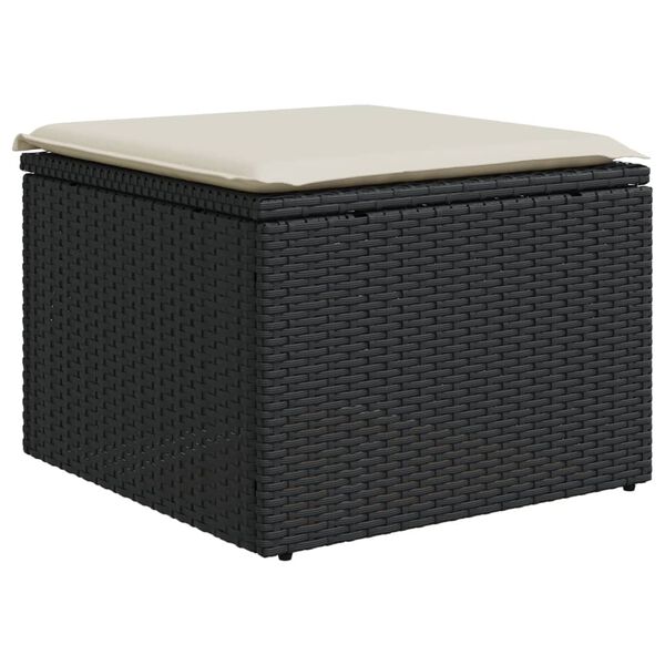 vidaXL Garden Stool Black and Cream Poly Rattan, Powder-Coated Steel