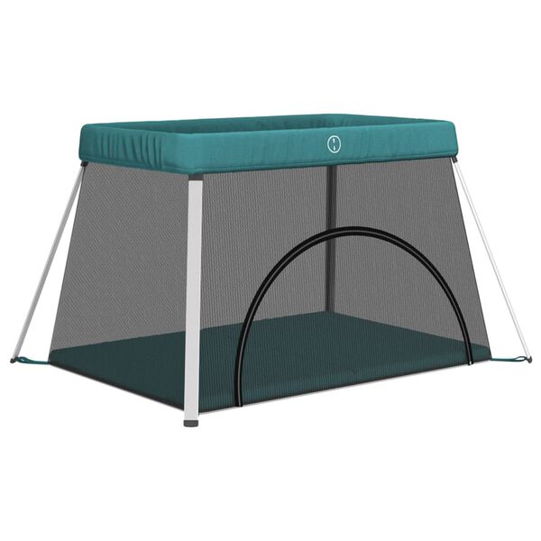 vidaXL Baby Playpen with Mattress Green Linen Fabric