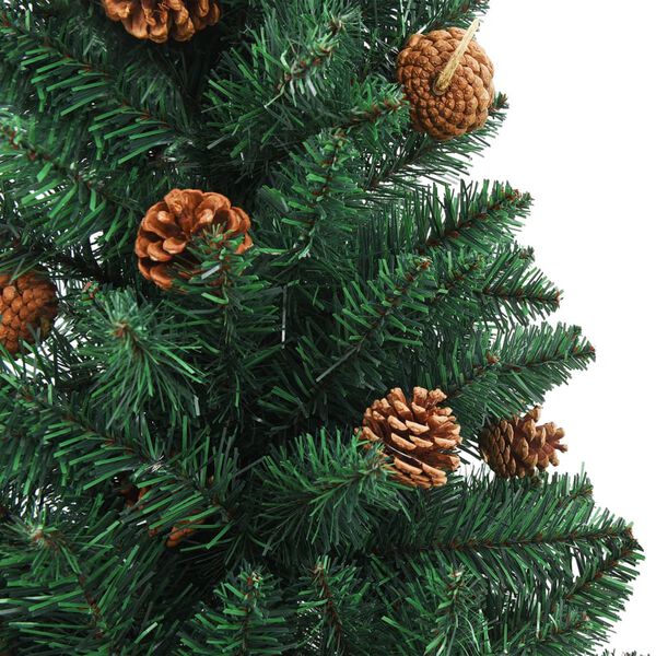 vidaXL Slim Pre-lit Christmas Tree with Real Wood&Cones Green 59.1"