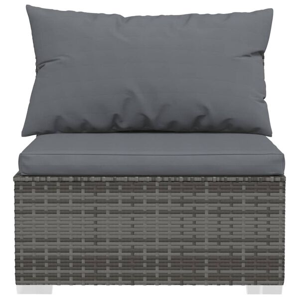 vidaXL Garden Lounge Set Grey PE Rattan, Powder-Coated Steel, Glass Large
