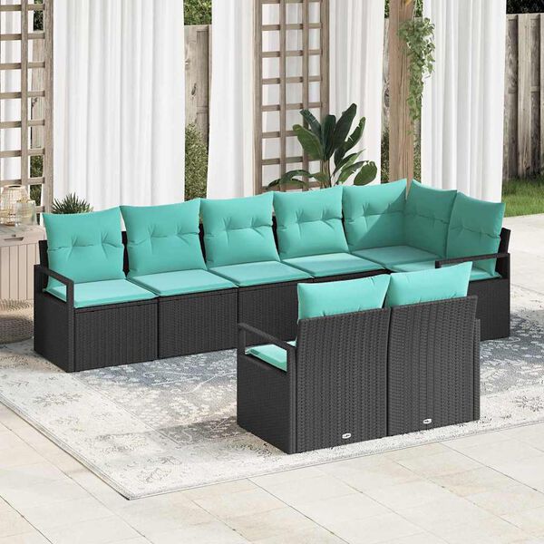 vidaXL Sofa Set 8 pcs Black Poly Rattan