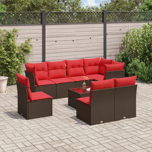 vidaXL 9 Piece Patio Sofa Set with Cushions Brown Poly Rattan